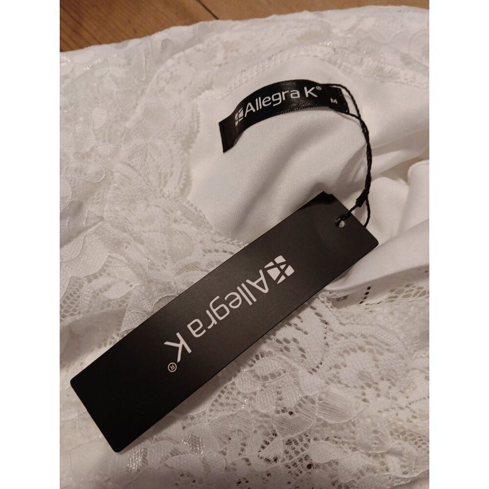 Allegra K Women M White Elegant Floral Lace Dress Business Cocktail Wedding NWT - Picture 6 of 8